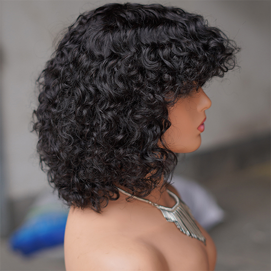 No lace short curly wig with bang Machine Made 100% human hair wig :wholesale MOQ 5 Pcs