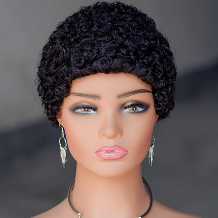 No lace short curly wig Machine Made 100% human hair wig :wholesale MOQ 5 Pcs