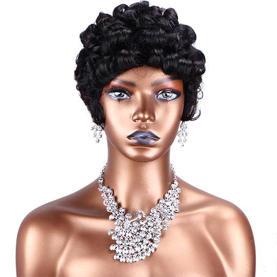 short PIXIE wig with bang Machine Made 100% human hair wig :wholesale MOQ 5 Pcs