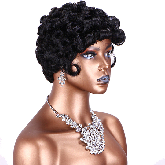 short PIXIE wig with bang Machine Made 100% human hair wig :wholesale MOQ 5 Pcs