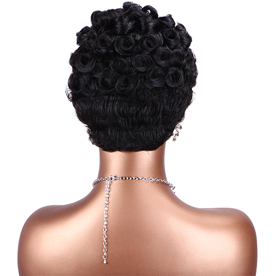 short PIXIE wig with bang Machine Made 100% human hair wig :wholesale MOQ 5 Pcs