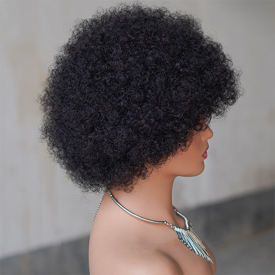 8"-10" Afro wig with bang Machine Made 100% human hair wig :wholesale MOQ 5 Pcs