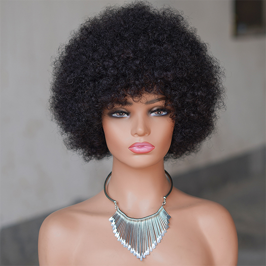 8"-10" Afro wig with bang Machine Made 100% human hair wig :wholesale MOQ 5 Pcs