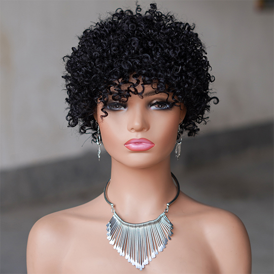short PIXIE wig with bang Machine Made 100% human hair wig :wholesale MOQ 5 Pcs