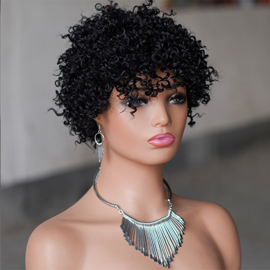 short PIXIE wig with bang Machine Made 100% human hair wig :wholesale MOQ 5 Pcs