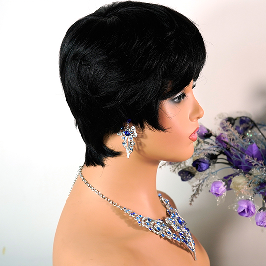 short PIXIE wig with bang Machine Made 100% human hair wig :wholesale MOQ 5 Pcs