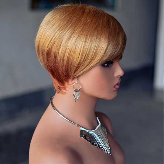 short PIXIE wig with bang Machine Made 100% human hair wig :wholesale MOQ 5 Pcs