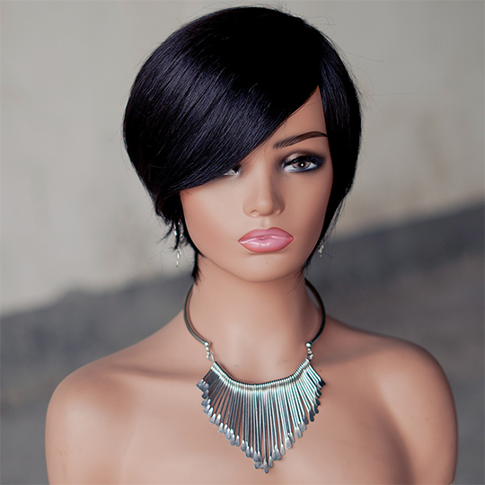 short PIXIE wig with bang Machine Made 100% human hair wig :wholesale MOQ 5 Pcs