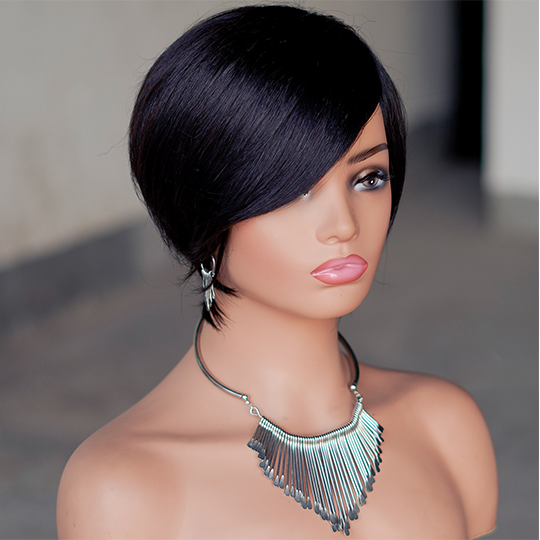 short PIXIE wig with bang Machine Made 100% human hair wig :wholesale MOQ 5 Pcs