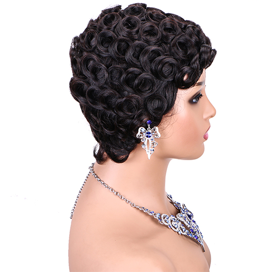 short PIXIE wig with bang Machine Made 100% human hair wig :wholesale MOQ 5 Pcs