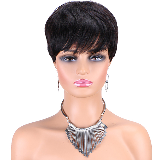 short PIXIE wig with bang Machine Made 100% human hair wig :wholesale MOQ 5 Pcs