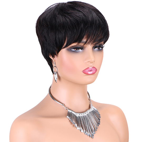 short PIXIE wig with bang Machine Made 100% human hair wig :wholesale MOQ 5 Pcs