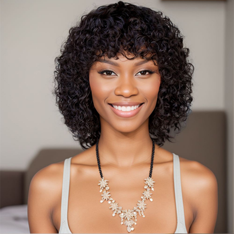 short PIXIE wig with bang Machine Made 100% human hair wig :wholesale MOQ 5 Pcs