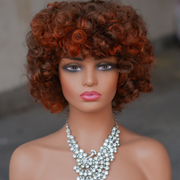 High density short PIXIE wig with bang Machine Made 100% human hair wig :wholesale MOQ 5 Pcs