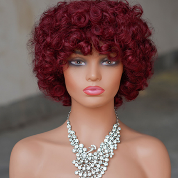 High density short PIXIE wig with bang Machine Made 100% human hair wig :wholesale MOQ 5 Pcs
