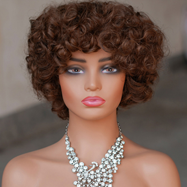 High density short PIXIE wig with bang Machine Made 100% human hair wig :wholesale MOQ 5 Pcs