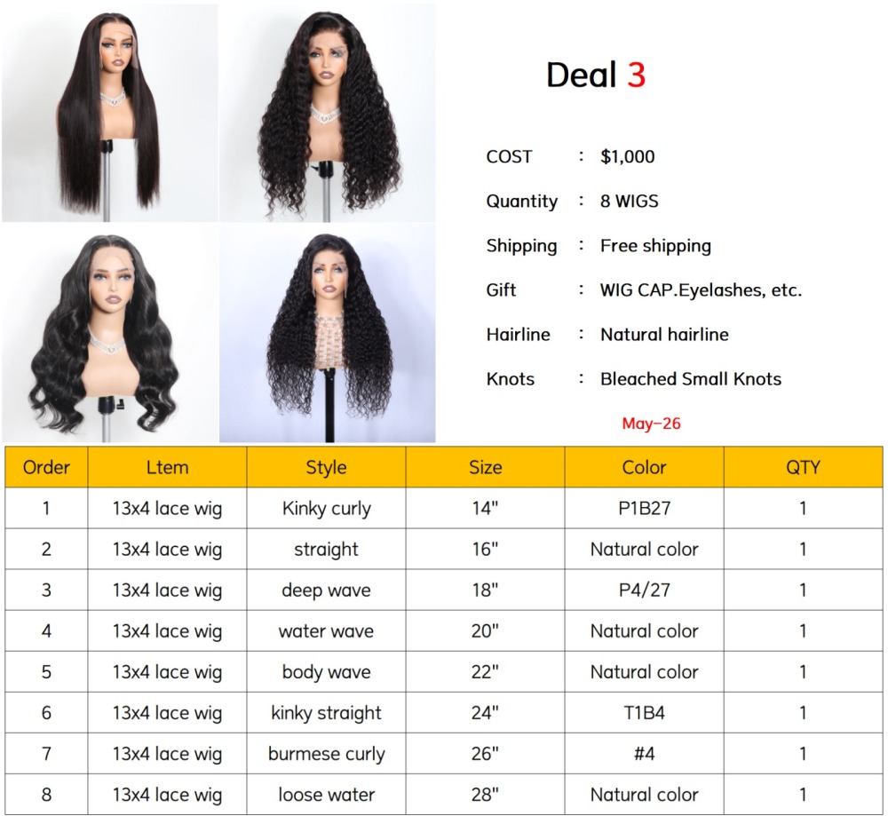 $1000 wigs Deal 13x4 / 13x6 lace wig 180% density Different options for beginners