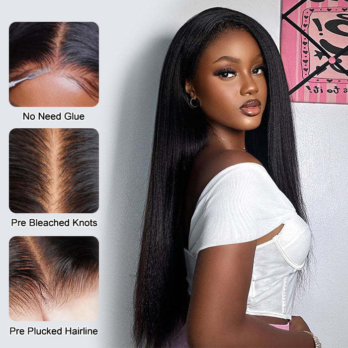 Yaki straight Glueless lace wig 4x4 5x5 8x5 Lace Wear Go Wig 100% Human virgin Hair