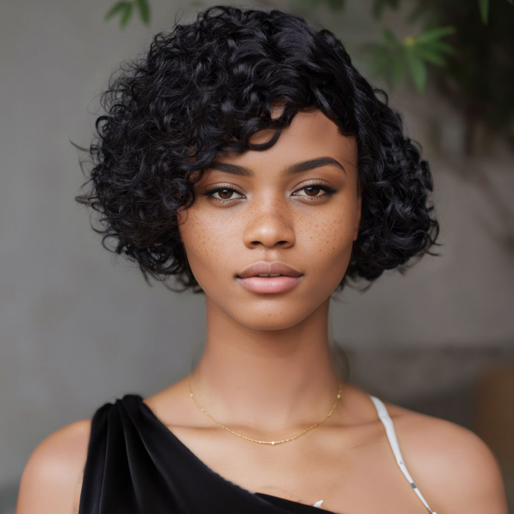 No lace short PIXIE wig Machine Made 100% human hair wig :wholesale MOQ 5 Pcs