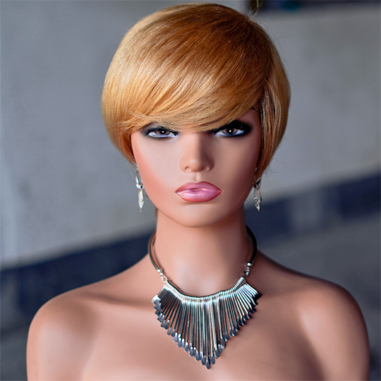short PIXIE wig with bang Machine Made 100% human hair wig :wholesale MOQ 5 Pcs