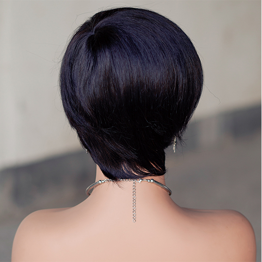 short PIXIE wig with bang Machine Made 100% human hair wig :wholesale MOQ 5 Pcs
