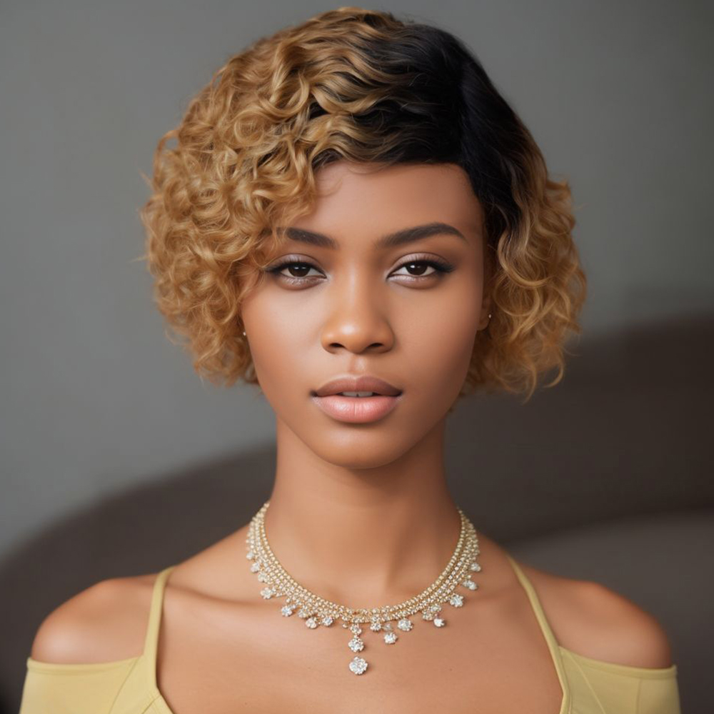 No lace short PIXIE wig Machine Made 100% human hair wig :wholesale MOQ 5 Pcs