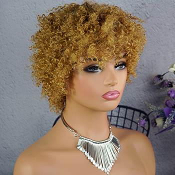No lace short curly wig Machine Made 100% human hair wig :wholesale MOQ 5 Pcs