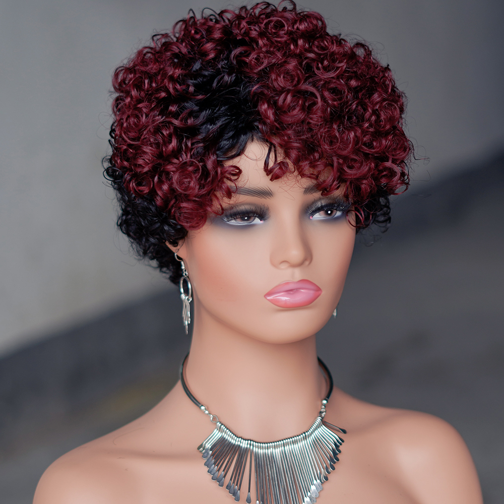 10 COLORS No lace short PIXIE wig Machine Made 100% human hair wig :wholesale MOQ 5 Pcs