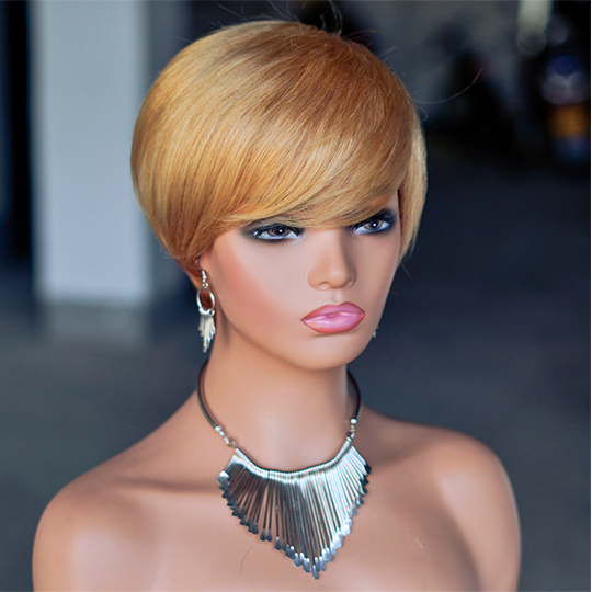 short PIXIE wig with bang Machine Made 100% human hair wig :wholesale MOQ 5 Pcs