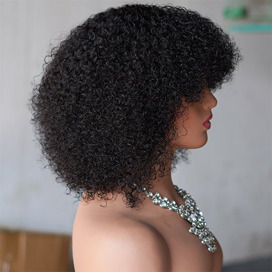 short Afro curly wig with bang Machine Made 100% human hair wig :wholesale MOQ 5 Pcs