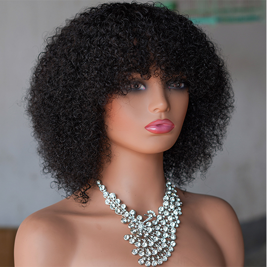 short Afro curly wig with bang Machine Made 100% human hair wig :wholesale MOQ 5 Pcs