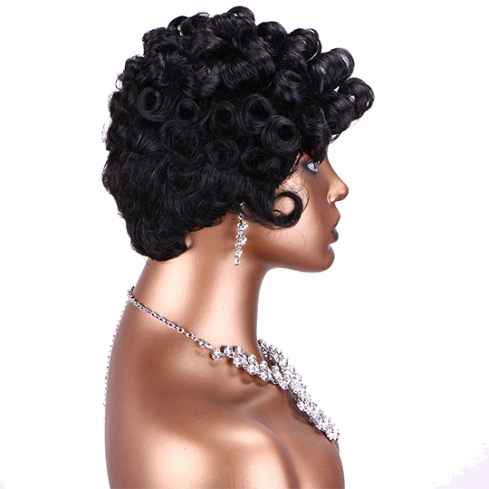 short PIXIE wig with bang Machine Made 100% human hair wig :wholesale MOQ 5 Pcs