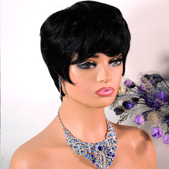 short PIXIE wig with bang Machine Made 100% human hair wig :wholesale MOQ 5 Pcs