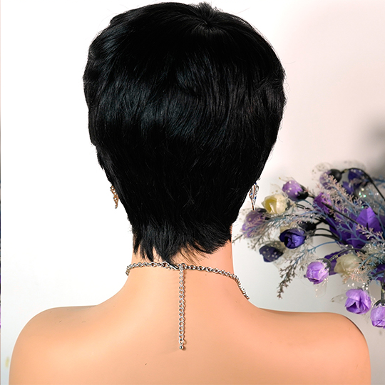 short PIXIE wig with bang Machine Made 100% human hair wig :wholesale MOQ 5 Pcs