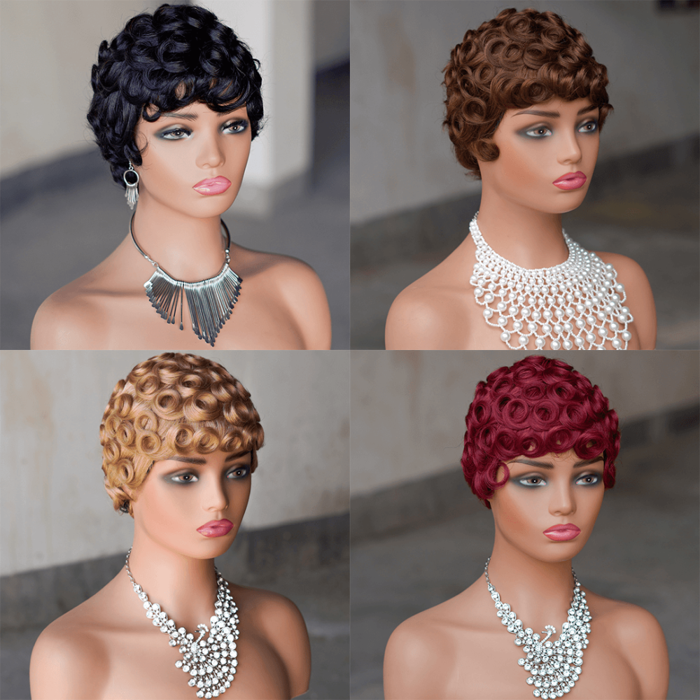 short PIXIE wig with bang Machine Made 100% human hair wig
