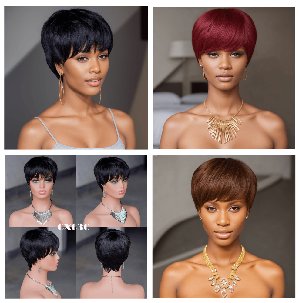 short PIXIE wig with bang Machine Made 100% human hair wig