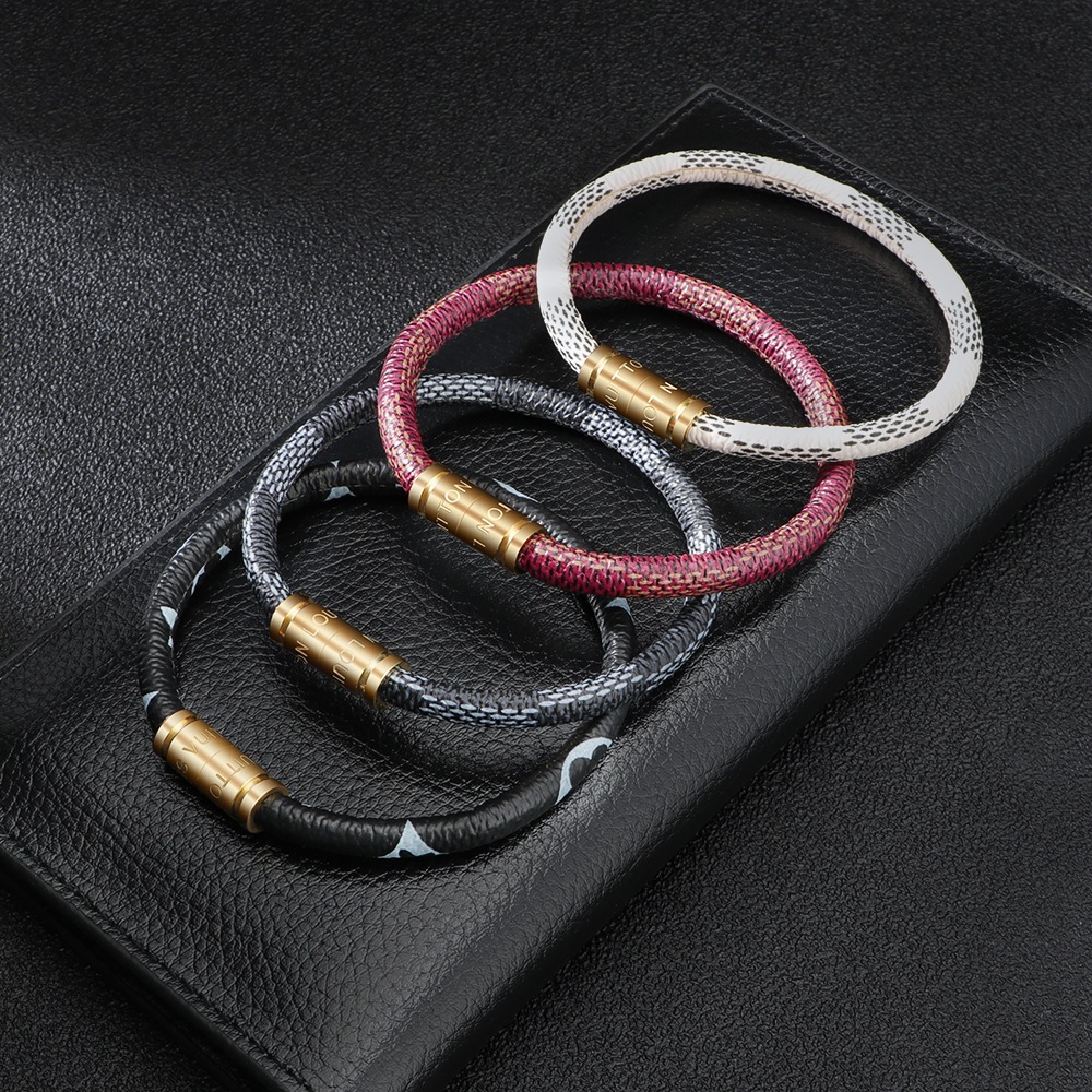 Light luxury old flower leather rope bracelet trendy metal buckle braided bracelet fashion couple bracelet