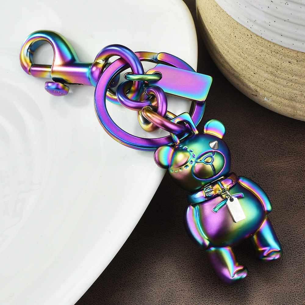 Colorful gradient violent bear keychain personalized metal charm trendy bag pendant