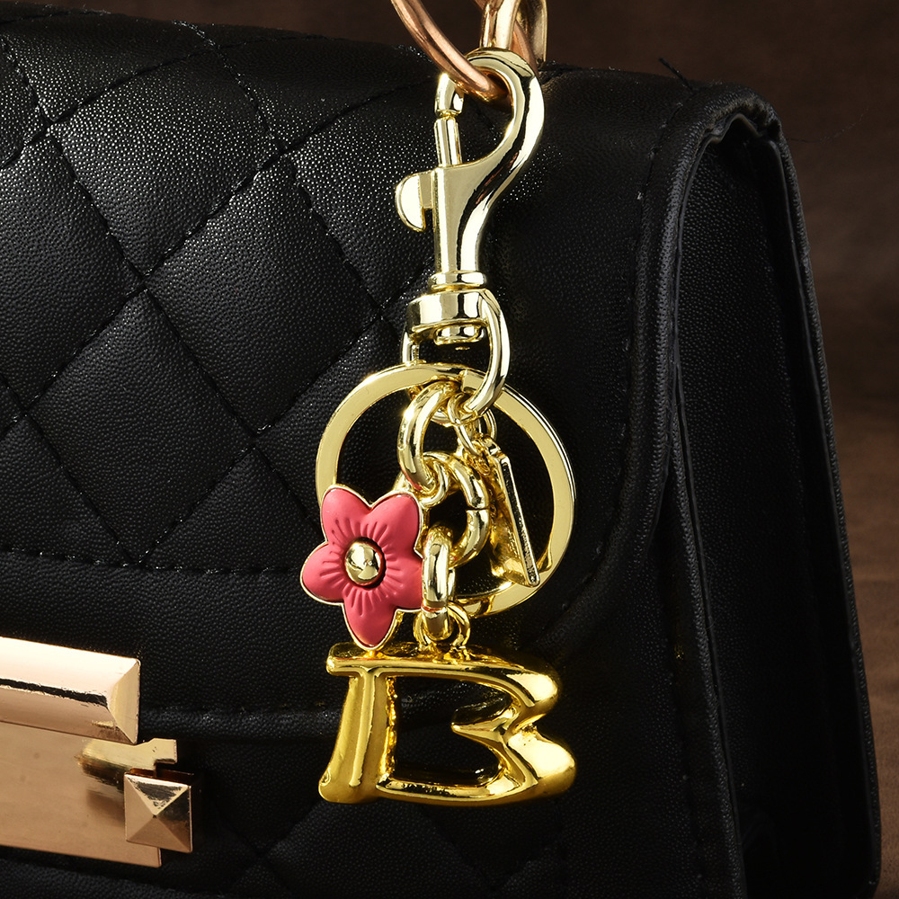 Letter B Flower keychain Delicate gold charm Fashion bag pendant