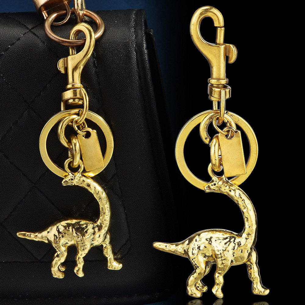 Vintage brass long-necked dragon keychain Creative dinosaur pendant Personalized car keychain small gift