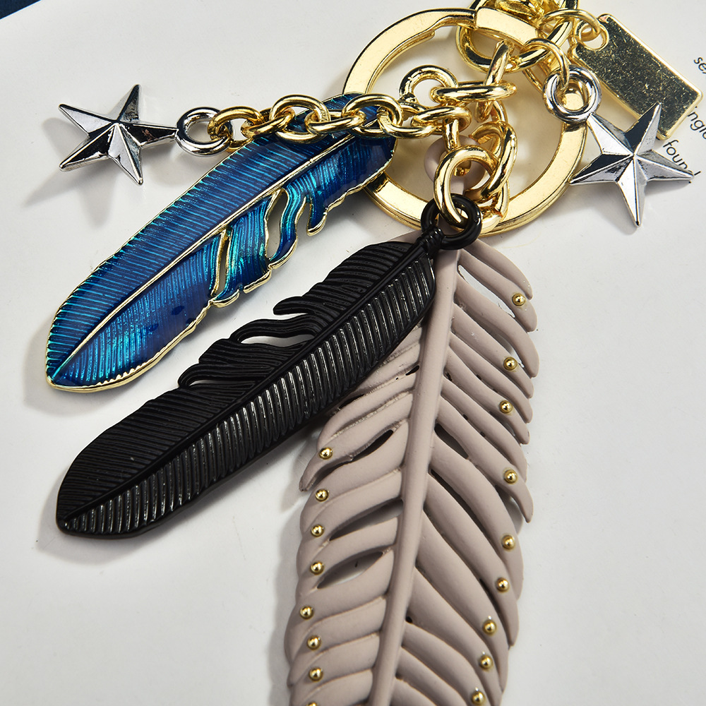 Fashion feather keychain, personalized star cherry charm, bag pendant, creative gift