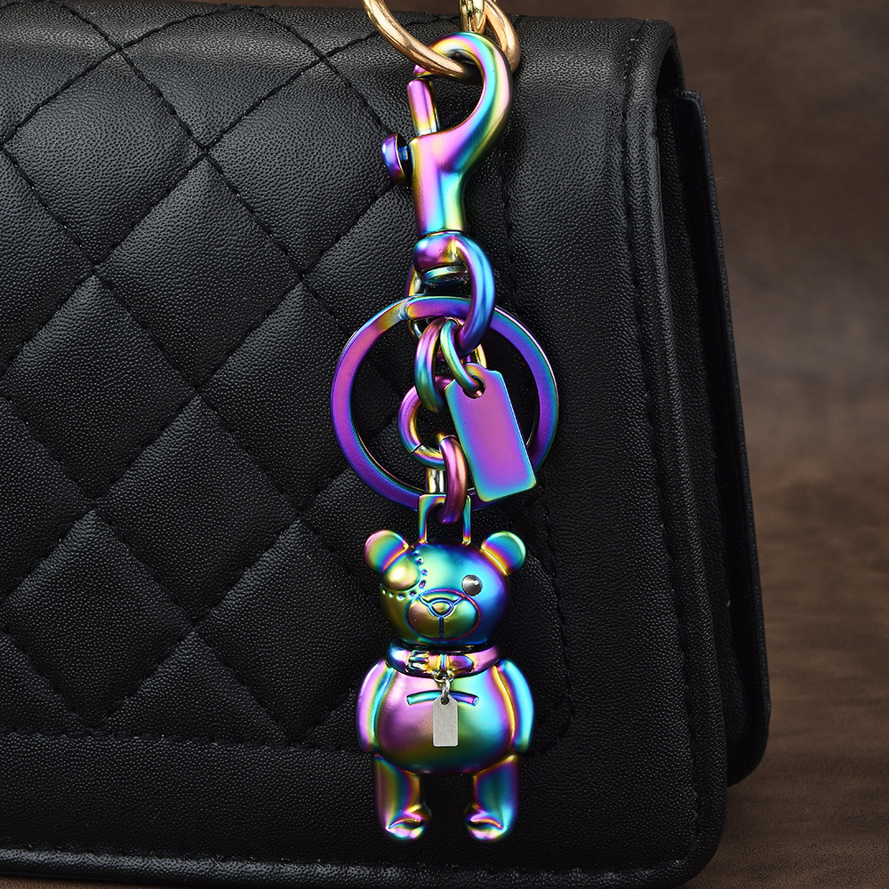 Colorful gradient violent bear keychain personalized metal charm trendy bag pendant