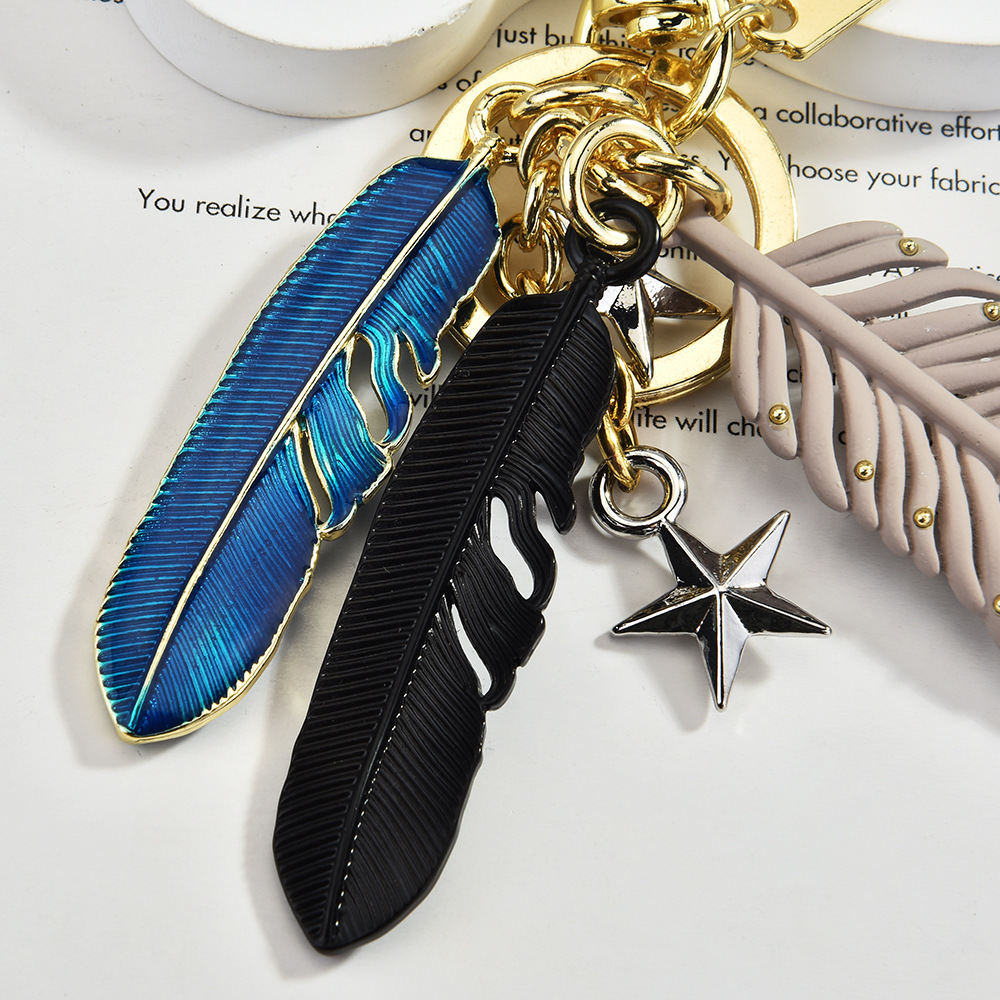 Fashion feather keychain, personalized star cherry charm, bag pendant, creative gift