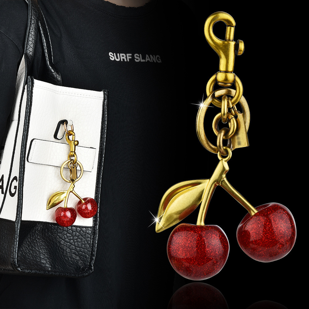 Vintage cherry keychain | Shining sweet and cool style, the bag is a little lucky