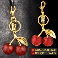 The super stylish red cherry keychain is here Red 🍒 Cherry Retro gold leaf chain buckle