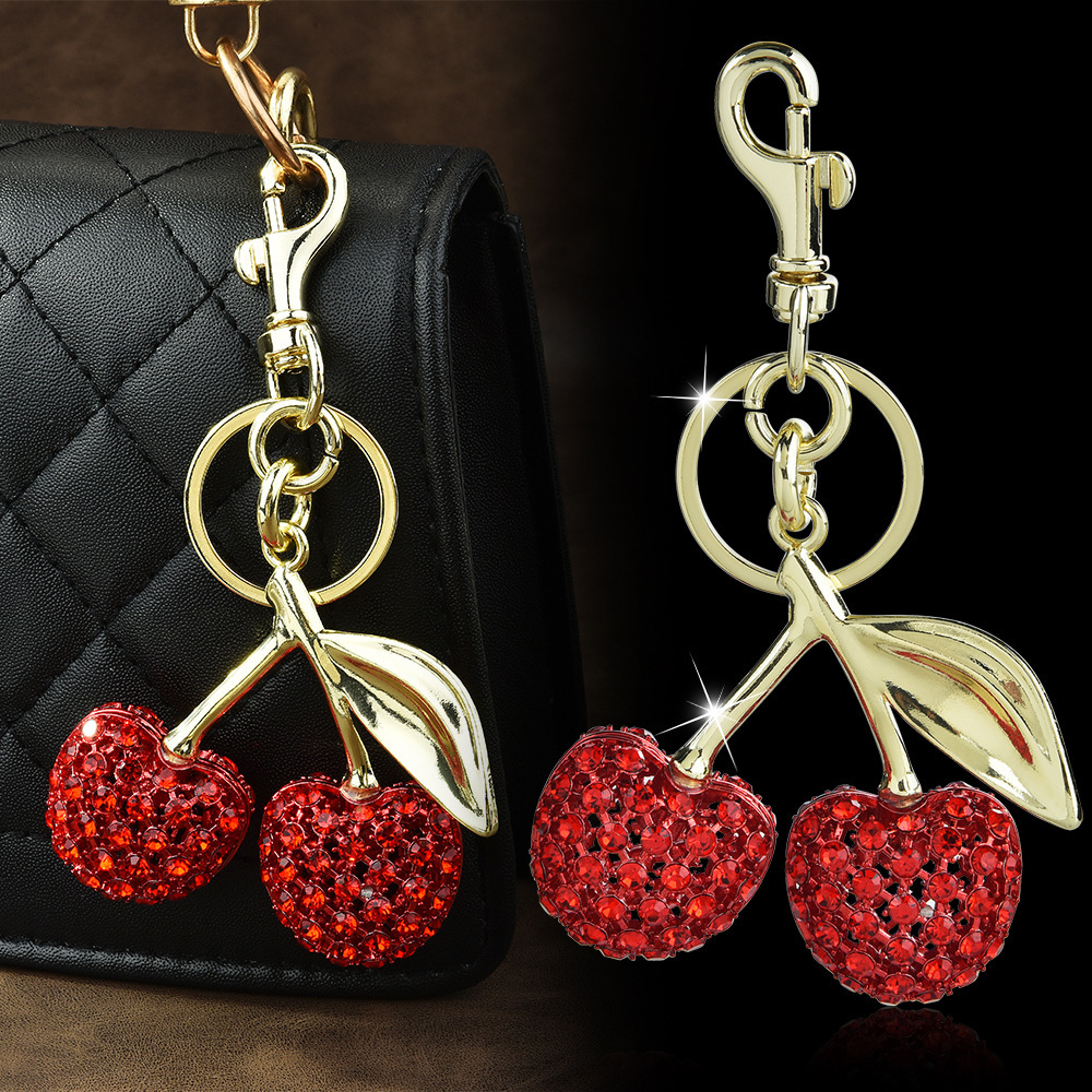 Diamond-encrusted cherry keychain | Put the "Shining Little Sweet" on the bag