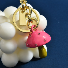 Super sweet diamond-encrusted mushroom keychain is here 🍄 Pink mushroom inlaid with diamonds Gold chain buckle