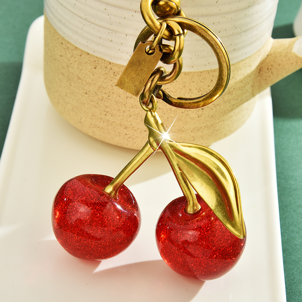 Vintage cherry keychain | Shining sweet and cool style, the bag is a little lucky