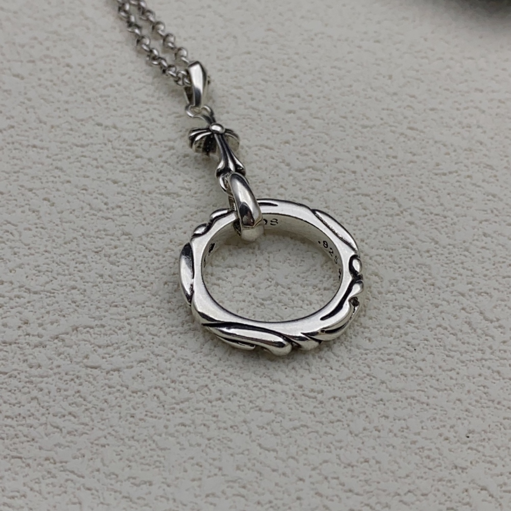 Vintage distressed silver necklace Trendy cross ring pendant Personality punk style choker