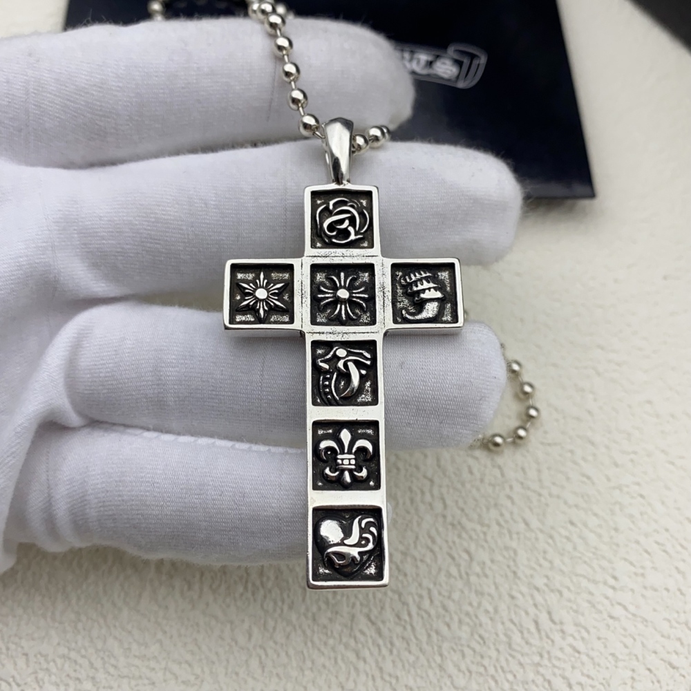 Croxin style 925 silver cross necklace Vintage multi-element embossed pendant Trendy punk necklace